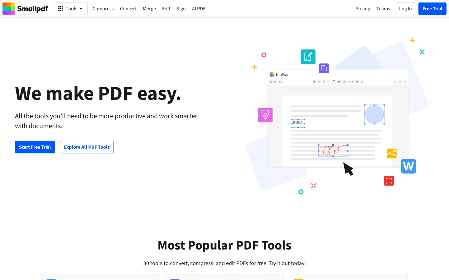Smallpdf | 免费PDF在线转换编辑器,压缩合并签名全能工具箱-达斯沃